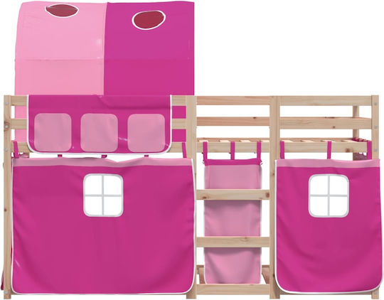 Kids Bed Loft Bed Single Pink for Mattress 90x200cm