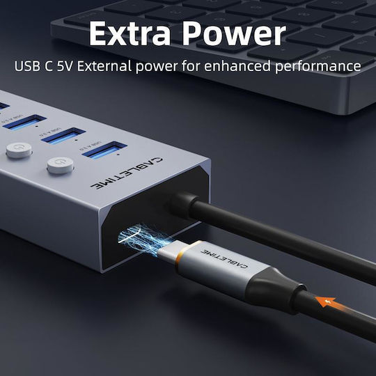 Cabletime USB 3.0 7 Port Hub with USB-A Connection Gray