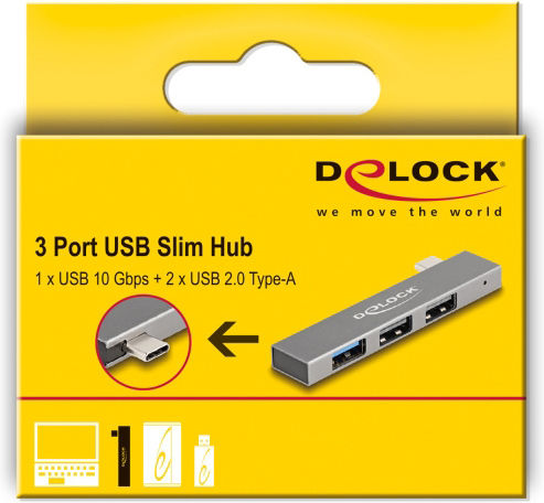 DeLock USB 3.0 4-Port Hub with USB-C Connection Gray