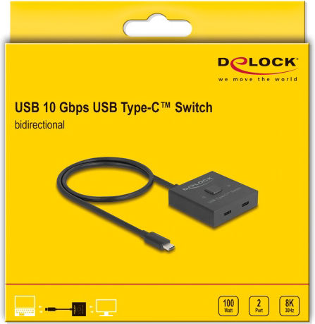DeLock Usb-c Switch 18911 2 Σε 1 Bidirectional 10gbps 8k 100w KVM & Data Switch 18911