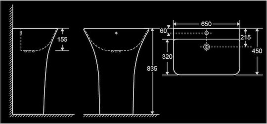 Vinci Slim Επικαθήμενος Νιπτήρας Πορσελάνης 65x45cm Λευκός Vinci Slim Επικαθήμενος Νιπτήρας Πορσελάνης 65x45cm Λευκός