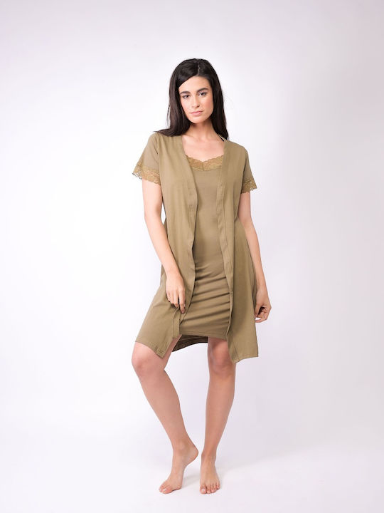 Sexen Sommer Damen Baumwolle Robe mit Nachthemd HAKI