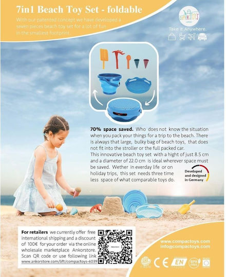 Folding Beach Bucket Toys 7 in 1 Compactoys-blue