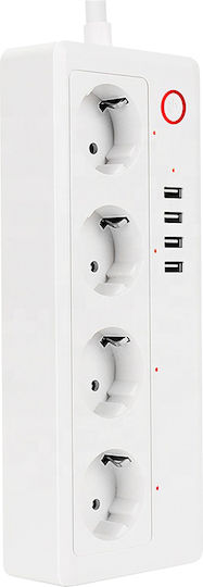 Smart Smart Πολύπριζο Aσφαλείας 4 Θέσεων με 4 USB-A, Διακόπτη και Καλώδιο 1.5m