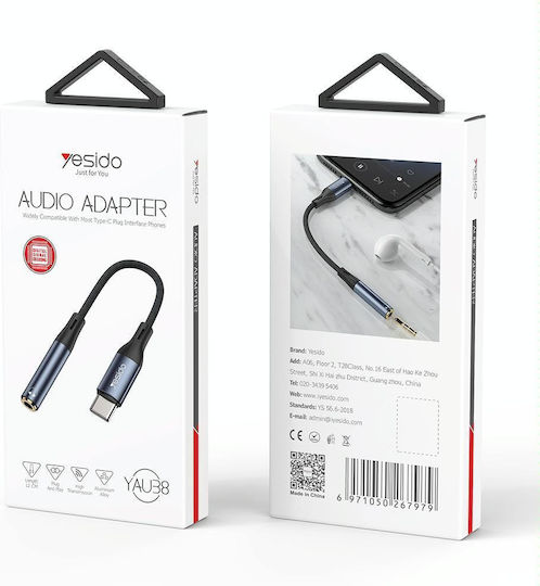 Yesido Yau38 Type-c към 3.5 мм женски аудио адаптер Черен
