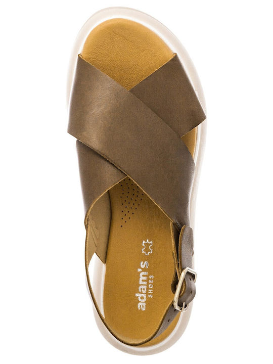 Δερμάτινα Γυναικεία Σανδάλια Flatforms Καφέ