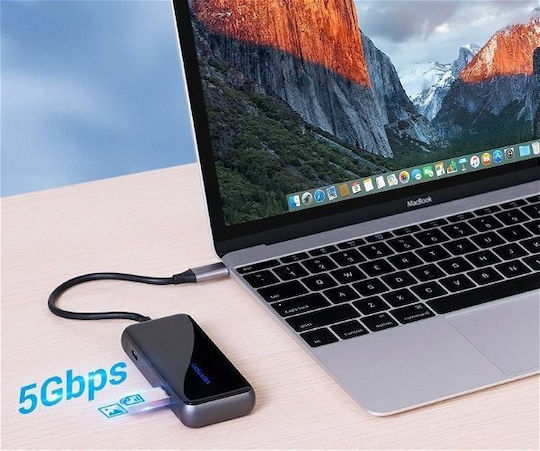 Vention 3-Port USB 2.0 Hub with USB-C Connection Gray