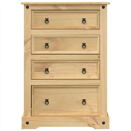 Chest of Drawers of Solid Wood with 4 Drawers 80x43x114cm