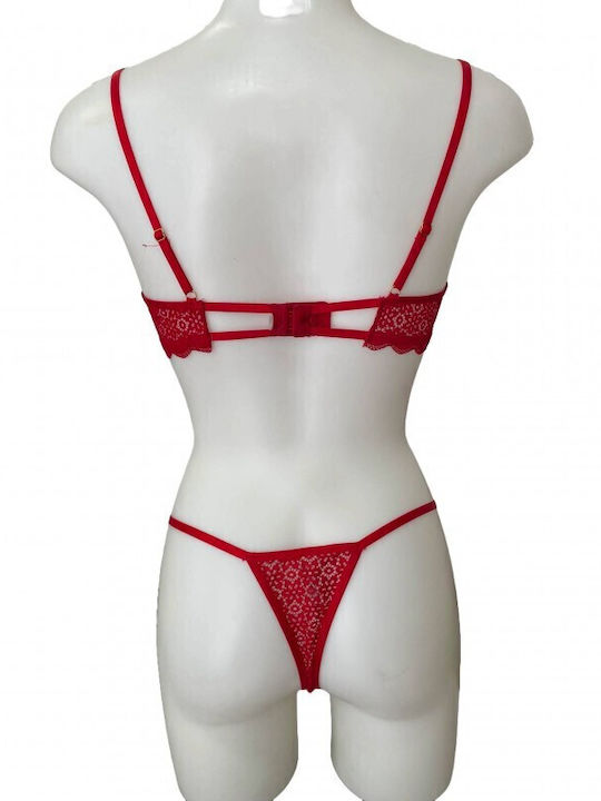 Modern Ocean Lace Underwear Set with String Red