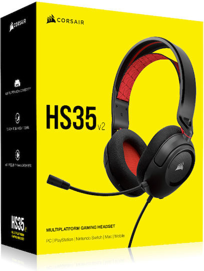 Corsair HS35 V2 Over Ear Gaming Headset with 3.5mm Connection Red for PC / PS4 / PS5 / XBOX