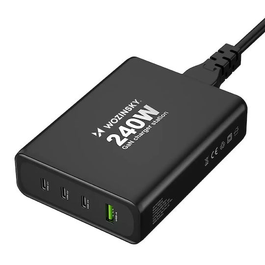 Wozinsky GaN с USB-A порт и 3 USB-C порта 240W Черен (WGCSB)