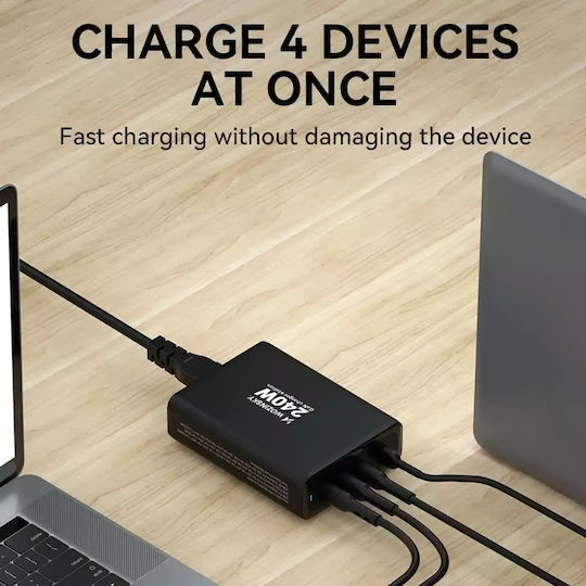 Wozinsky GaN с USB-A порт и 3 USB-C порта 240W Черен (WGCSB)