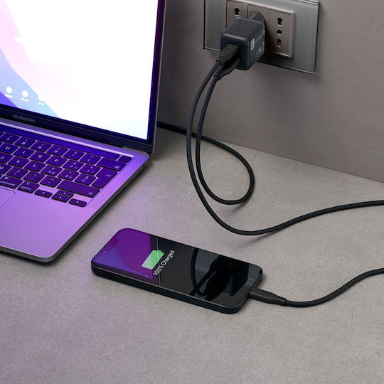 Cellular Line Ladegerät ohne Kabel GaN mit USB-A Anschluss und USB-C Anschluss 30W Stromlieferung Schwarzs (Multipower Micro)