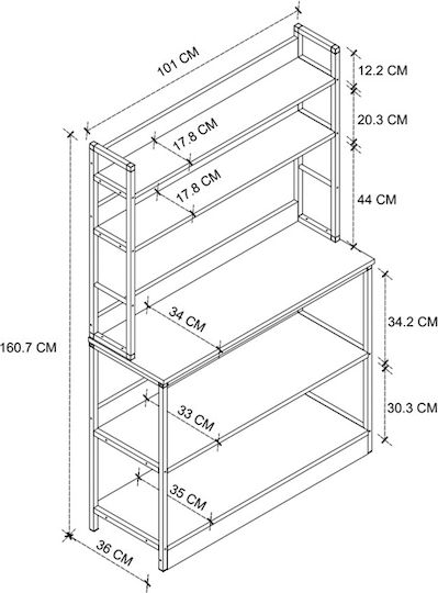 Megapap Foyer Kitchen Rack Metallic 5 Tiers Black Pine Oak 101x36x160.7cm