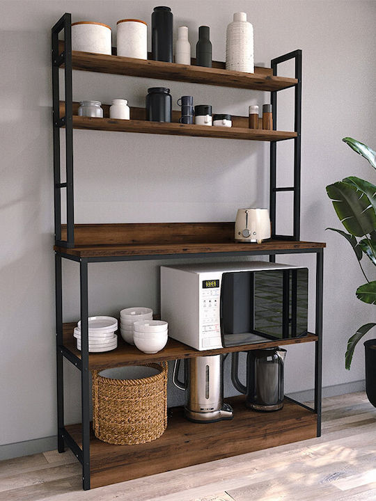 Megapap Foyer Кухненски Стелаж Метален 5 Позиции Черен Pine Oak 101x36x160.7см
