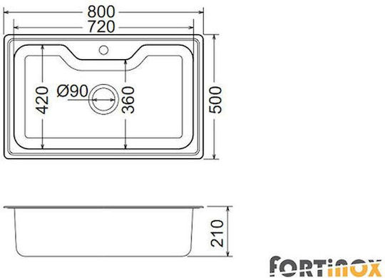 Fortinox Arena 22080-112 Drop-In Chiuvetă Inox Satinat L80xW50cm Argintiu