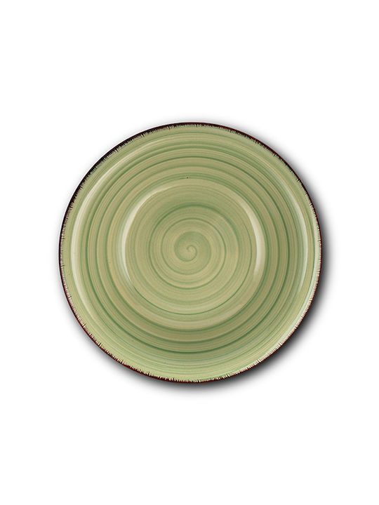 Nava Lines Plate Soup Ceramic Oil Green with Diameter 22cm 1pcs