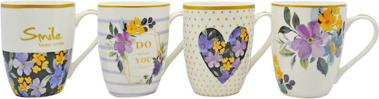 Ankor Mug from Porcelain Striped Purple White / Golden Flowers 340ml