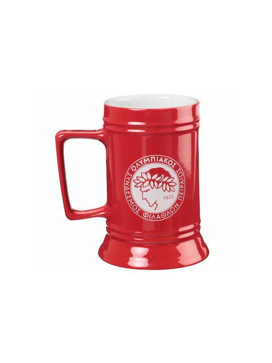 Fanatics Ολυμπιακός Glass Beer, μπίρας made of Ceramic in Red Color 1000ml