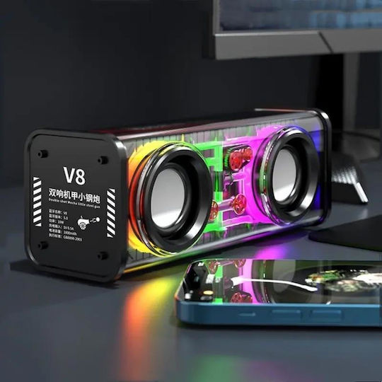 Mecha V8 Ηχείο Bluetooth 10W με Διάρκεια Μπαταρίας έως 3 ώρες Διάφανο