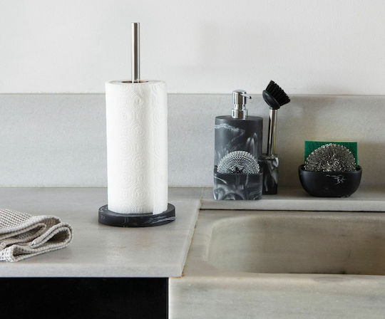 Andrea House Metallic Paper Towel Holder Marble Effect Black 13.5x13.5x34.5cm CC21067