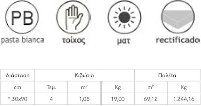 Karag Terra Πλακάκι Τοίχου Εσωτερικού Χώρου Κεραμικό Ματ 90x30cm Vento