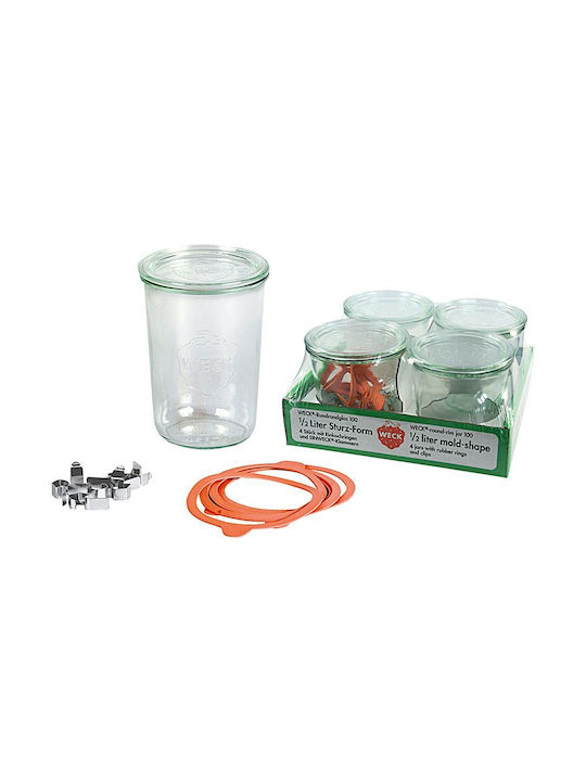 Weck 743 Set of 4pcs Jars General Use with Airtight Lid Glass Transparent 750ml