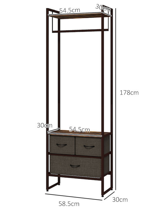 HomCom Κρεμάστρα Δαπέδου από Ξύλο Καφέ 58.5x30x178cm