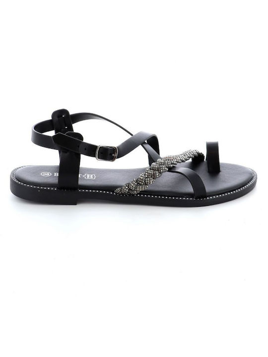 B-Soft Leder Damen Flache Sandalen Anatomisch in Schwarz Farbe