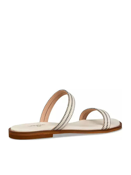 Leather Women's Flat Sandals in Beige Color