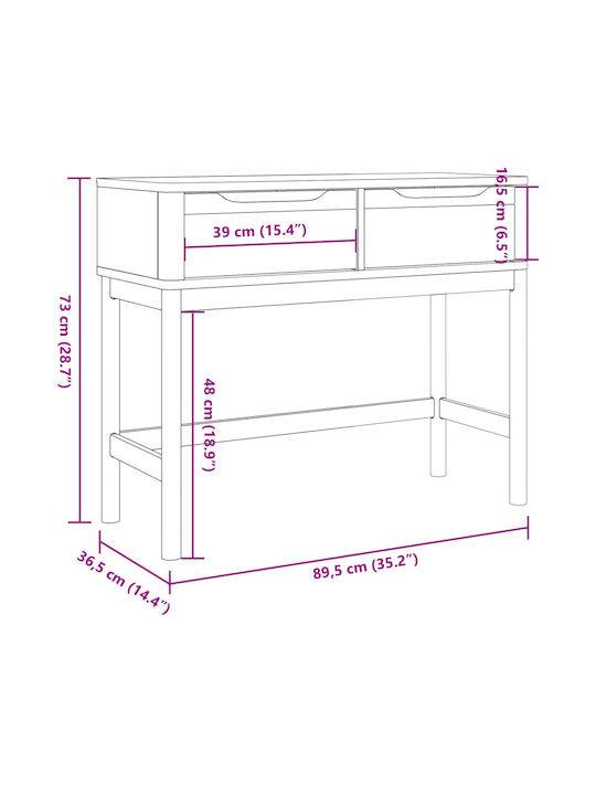 Solid Wood Console Table Coffee L89.5xW36.5xH73cm