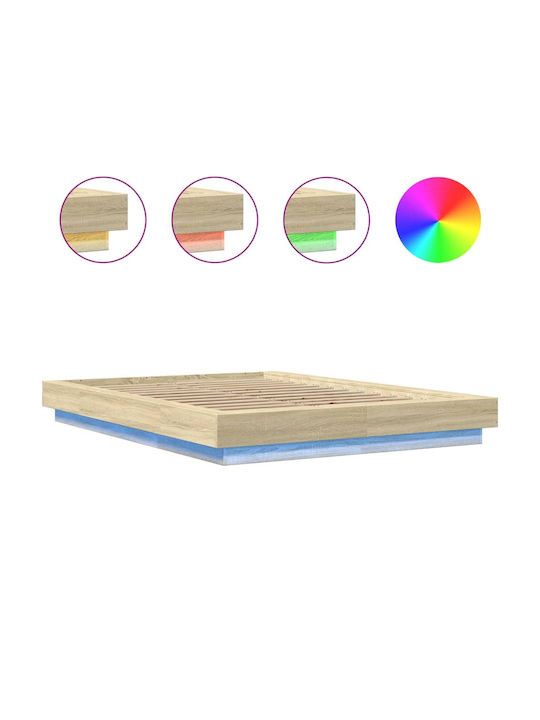 Double Wooden Bed Base Beige with Slats for Mattress 120x200cm