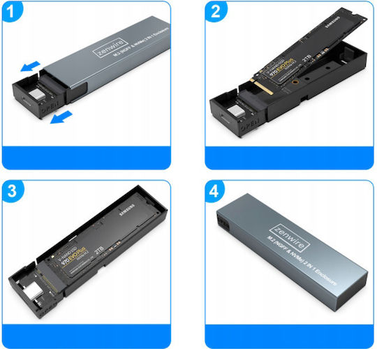 Zenwire Θήκη για Σκληρό Δίσκο M.2 SATA III NVME με σύνδεση Type-C σε Γκρι χρώμα
