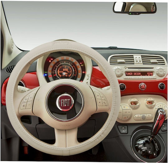 Simoni Racing Husă Volan Auto cu Diametru 30-37cm din Piele ecologică Bej cu Cusătură Bej