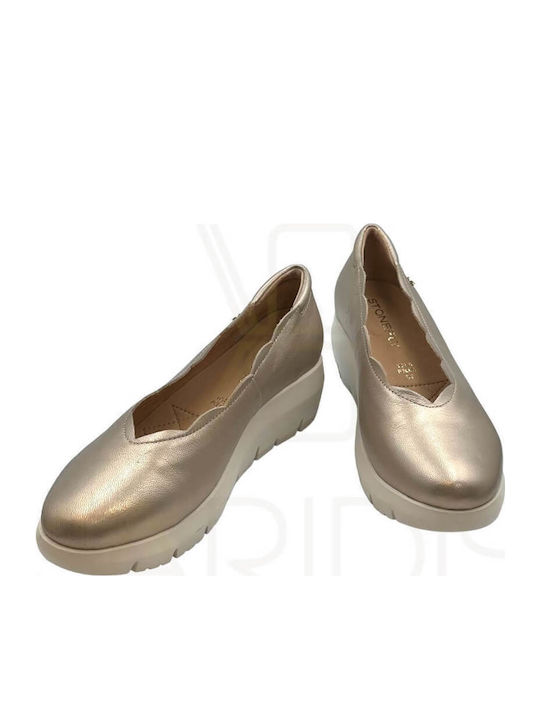 Leather Women's Moccasins in Gold Color