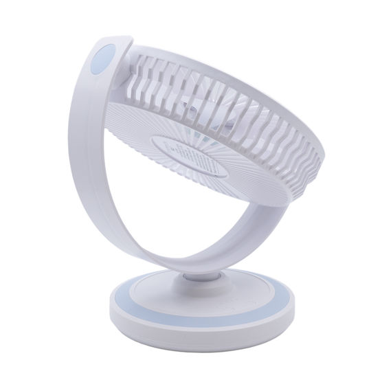 USB Desk Fan Diameter 30cm Rotating Adjustable Air Angle White with Light Blue Detail