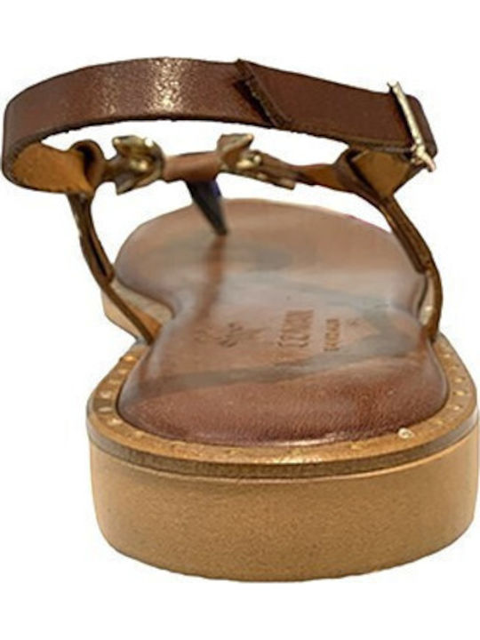 Leather Women's Flat Sandals in Brown Color