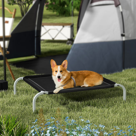 Pawhut Raised Dog Bed Breathable Metal Fabric 90x65x20 Cm Black Silver