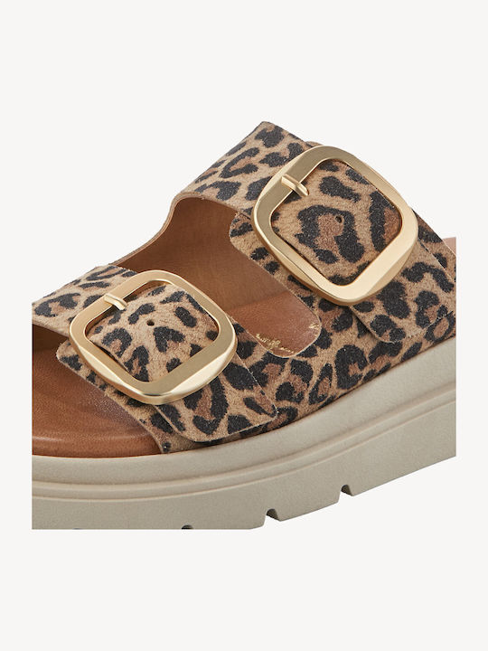 Δερμάτινα Γυναικεία Σανδάλια Flatforms Λεοπάρ