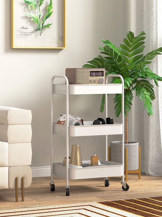HomCom Metallisches Küchenwagen Mit 3 Ebenen Weiße 45x30.6x79cm