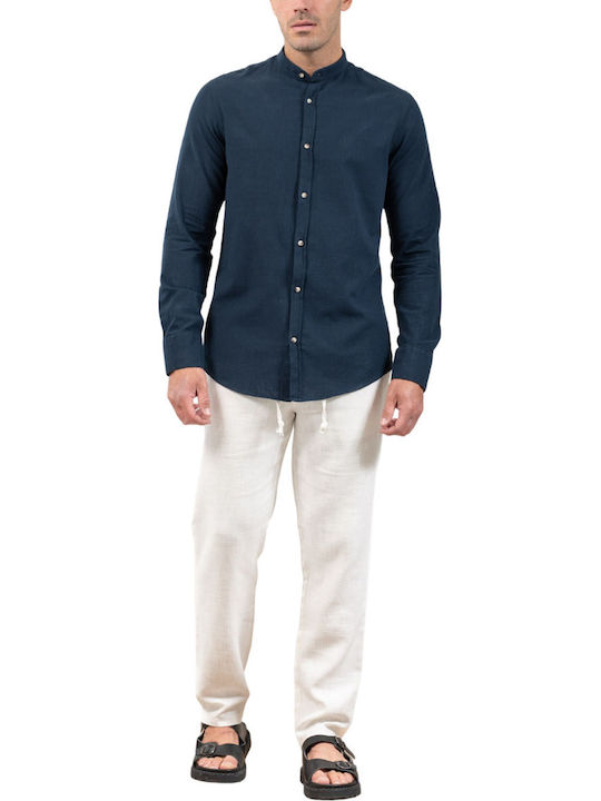 Langärmlig Leinen Hemd Blue Navy