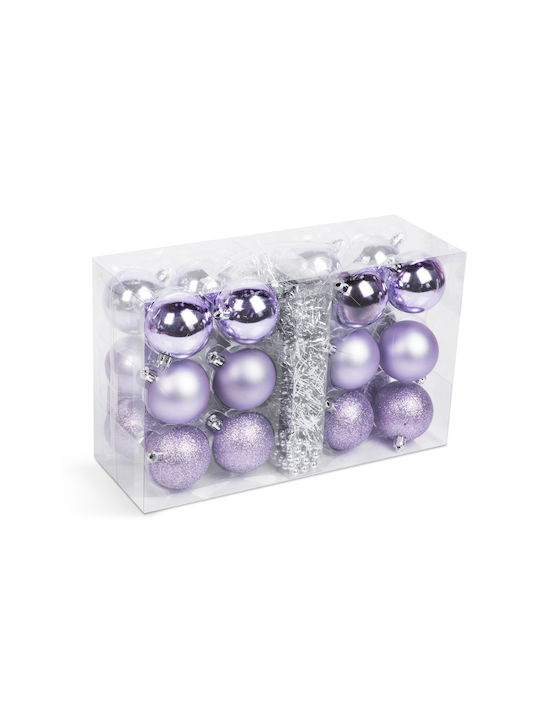 Ornament de Crăciun Set Plastic Violet cu lumină LED cu Pulbere de Aur cu Paiete 26buc