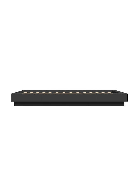 Suport Pat Single Din Lemn Negru Cu Plăci Pentru Saltea 90x200cm