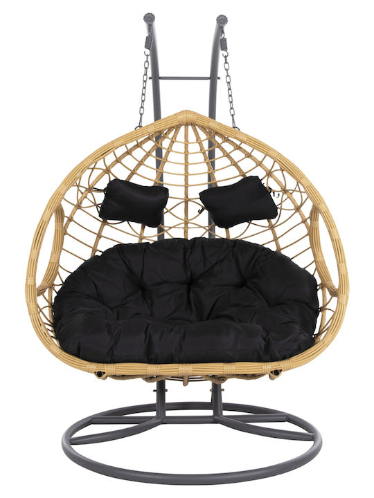 Gracie Κρεμαστή Κούνια Φωλιά με Μαξιλάρι 2 Θέσεων Rattan Μπεζ Μ120xΠ120xΥ200cm
