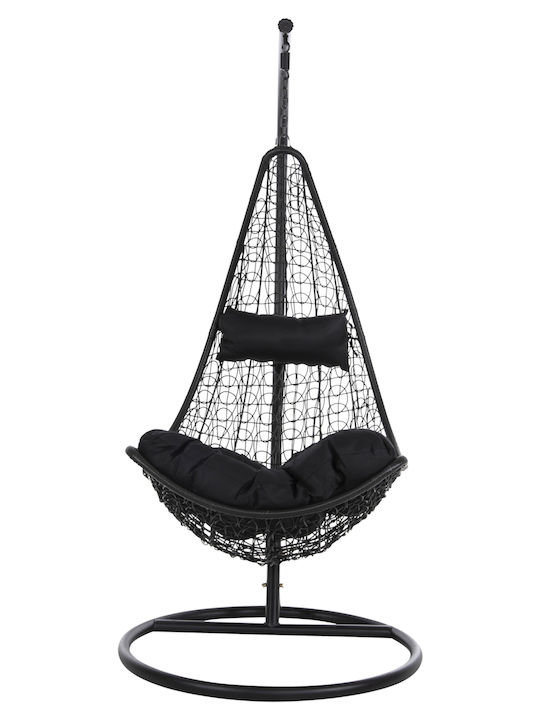 Millie Garten & Veranda Schaukel mit Basis und Kissen Sessel Rattan Schwarz L95xB95xH195cm