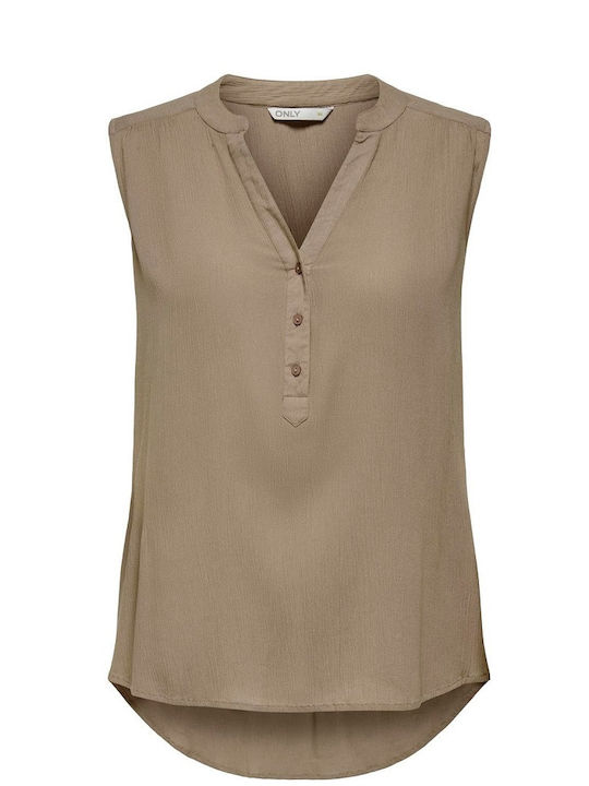Life Bluza Damă Fără Mâneci cu Decolteu în V Bej