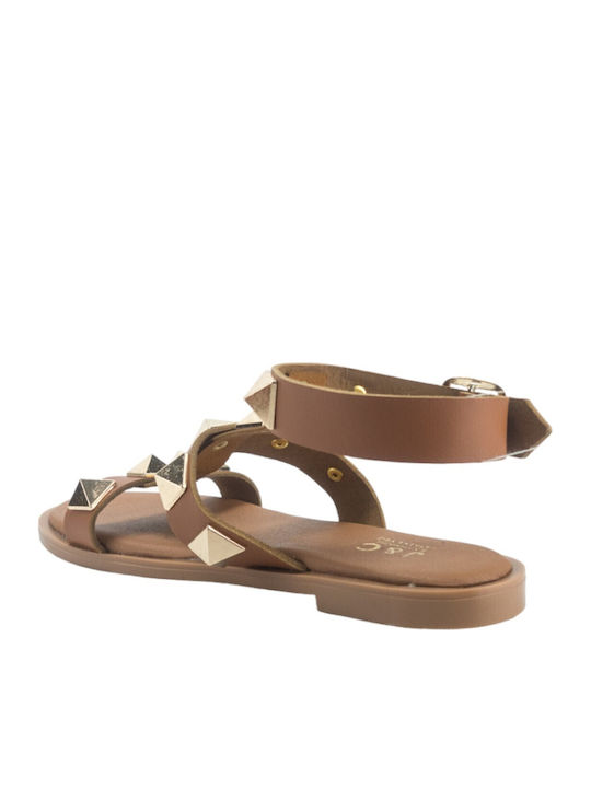 Women's Flat Sandals in Tabac Brown Color