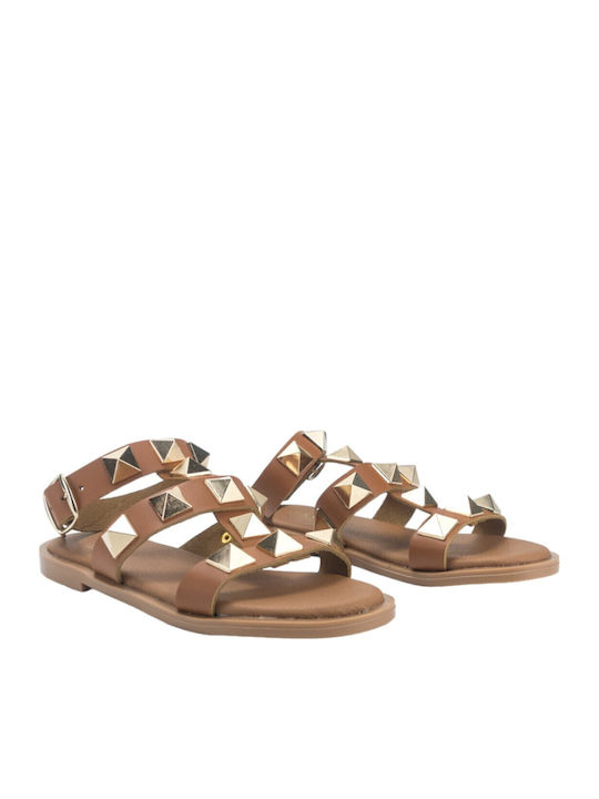 Women's Flat Sandals in Tabac Brown Color