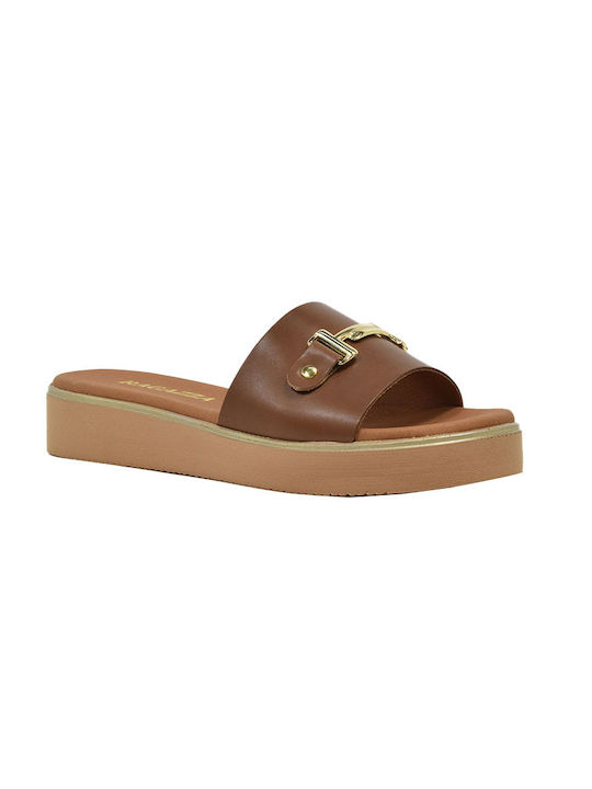 Ragazza Leather Women's Flat Sandals in Tabac Brown Color