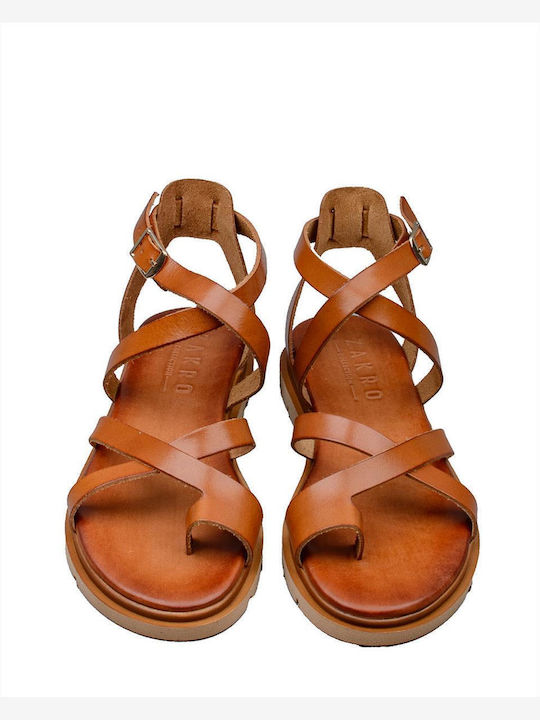 Zakro Collection Leather Women's Sandals Tabac Brown